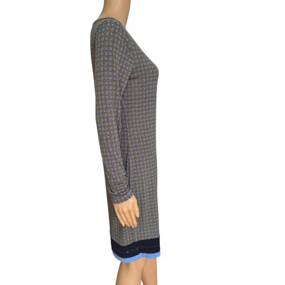 Michael Kors blue/gold border dress stretch shift size S - Picture 2 of 7